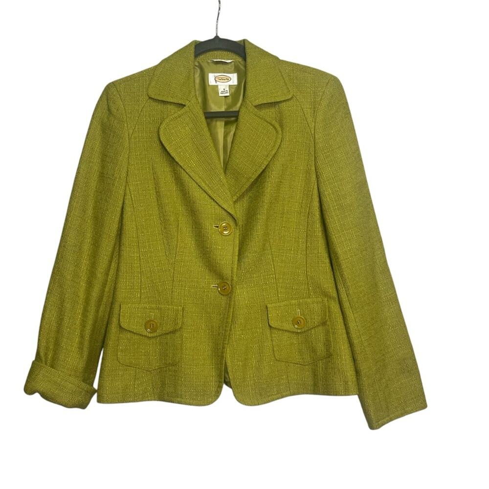 Talbots Womens Blazer Size 4 Italian Fabric Green 2 Button Long Sleeve Career